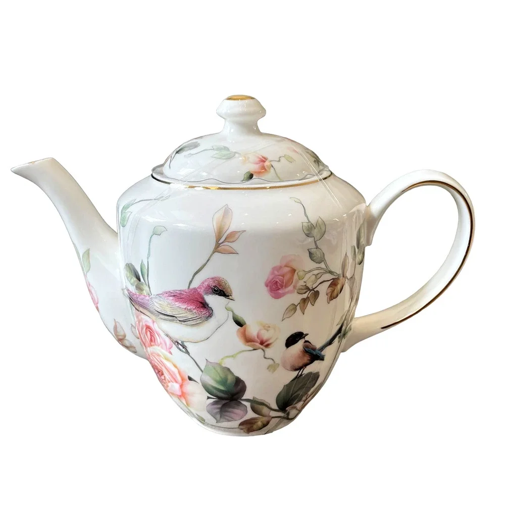 Grace Teaware Fine Porcelain Teapot Very Elegant Floral & Birds 7.5